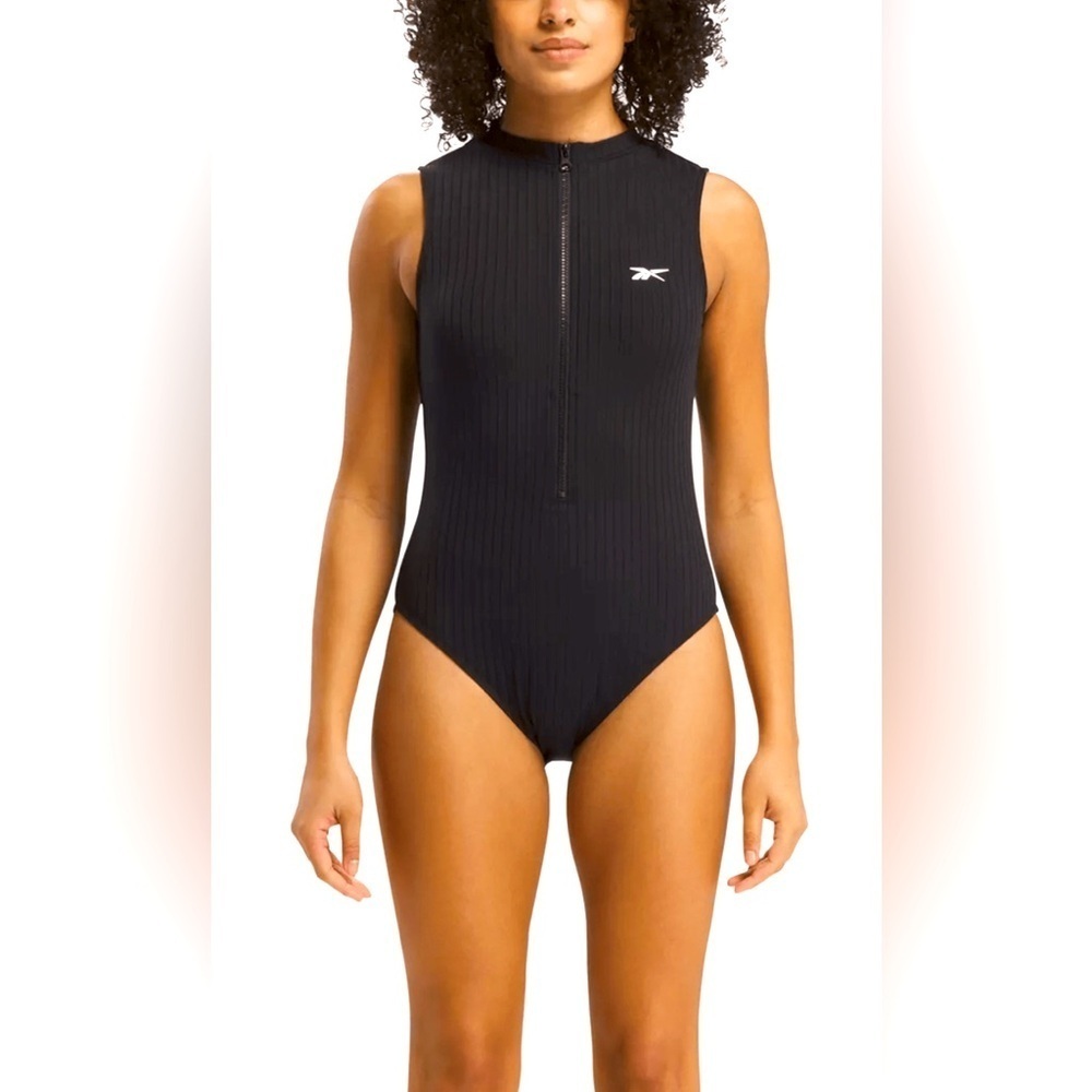 Reebok Women’s Swim High Neck One-Piece Swimsuit, Black, Size L, NWT